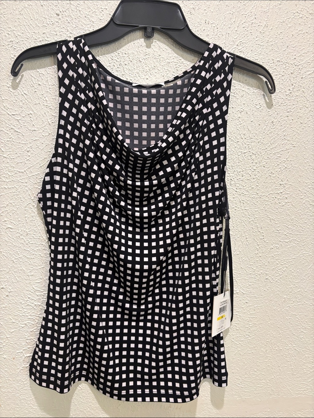 Calvin Klein Black & White Checkered Cowl Neck Tank